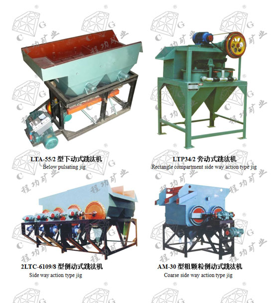 LTA-55/2型下動式跳汰機(jī) Below pulsating jig LTP34/2旁動式跳汰機(jī)  Rectangle compartment side way action type jig 2LTC-6109/8型側(cè)動式跳汰機(jī) Side way action type jig AM-30型粗顆粒側(cè)動式跳汰機(jī) Coarse side way action type jig